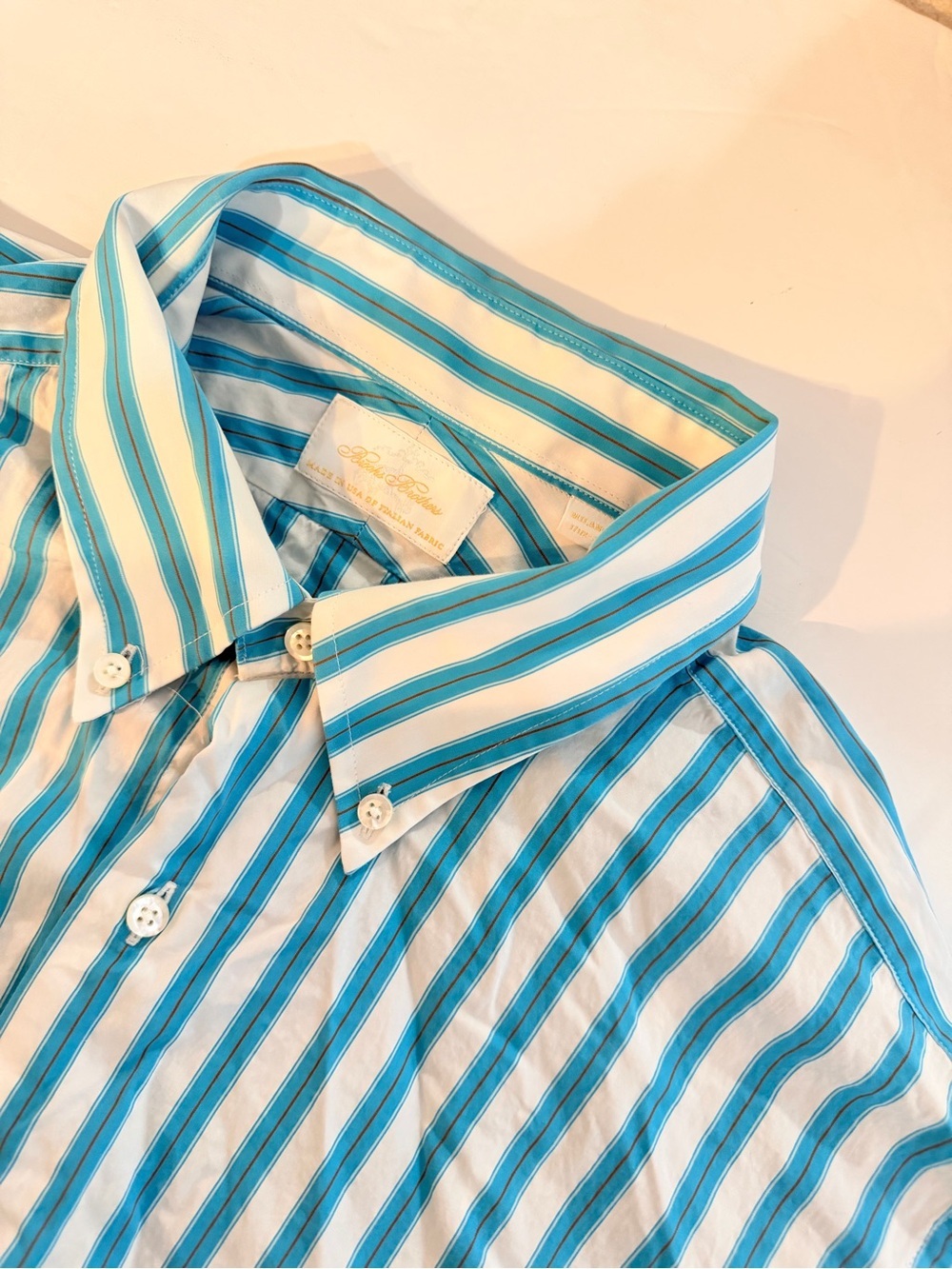 Brooks Brothers Milano Striped Button Down Dress Shirt Size 17.5 35 Blue White